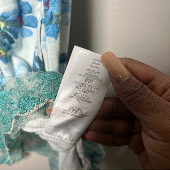 LOGO Lounge Women Tank Top 2X Blue Floral Art Sheer Mesh Lace Trim Stretch Green - Picture 11 of 12